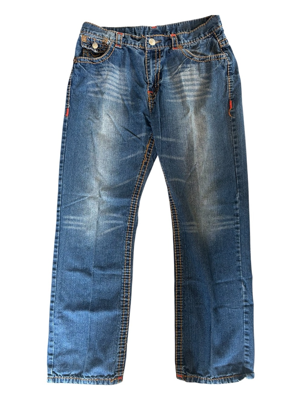 True Religion Men's Super T Straight Leg Contrast Stitch Jeans